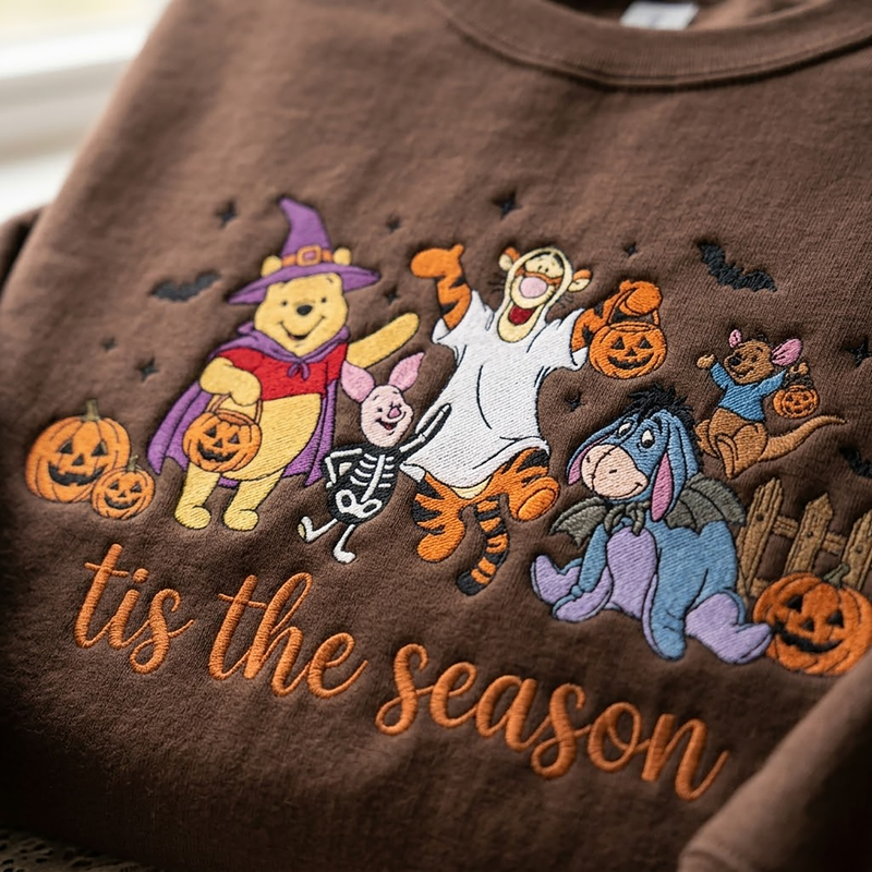 Embroidered Halloween Tis The Season Sweatshirt, Bear And Friends Spooky Crewneck, Magical Land Shirt, Trick Or Treat Tee, Spooky Friend Gift