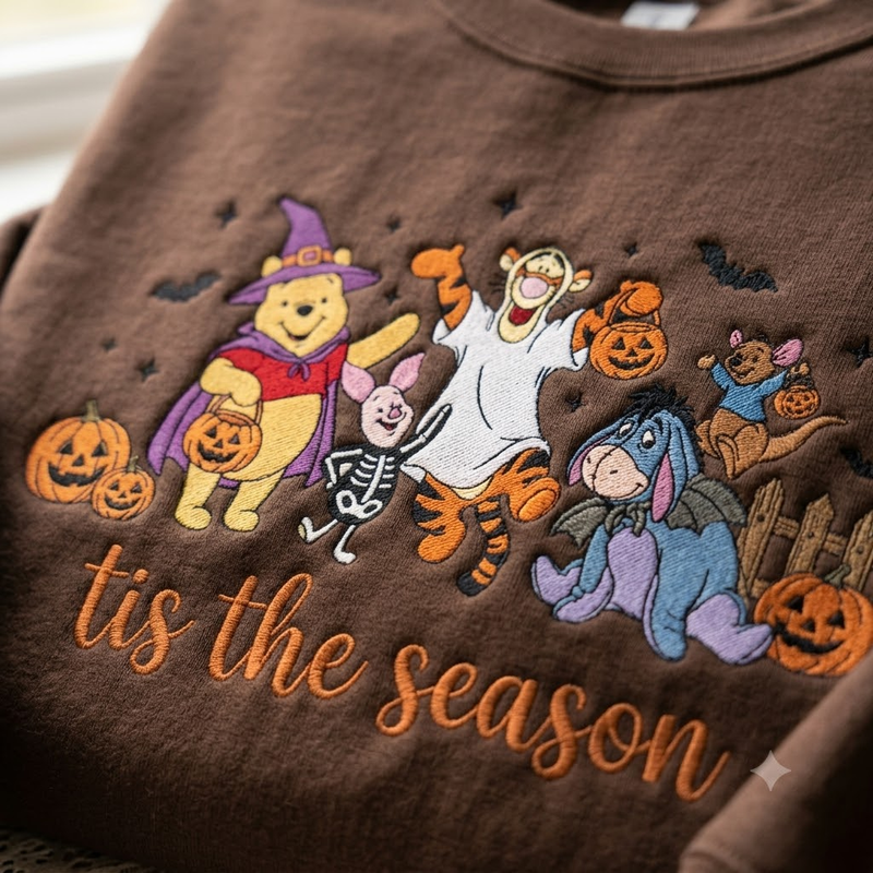 Embroidered Halloween Tis The Season Sweatshirt, Bear And Friends Spooky Crewneck, Magical Land Shirt, Trick Or Treat Tee, Spooky Friend Gift