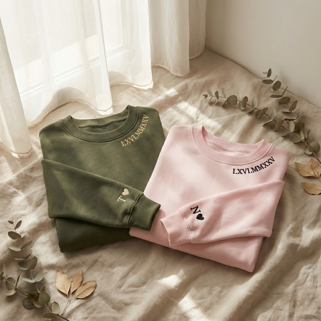 Custom Roman Numeral Sweatshirt, Couple Quarter Zip Initial On Sleeve, Anniversary Year, Personalized Date Crewneck, Valentine's Day Shirt