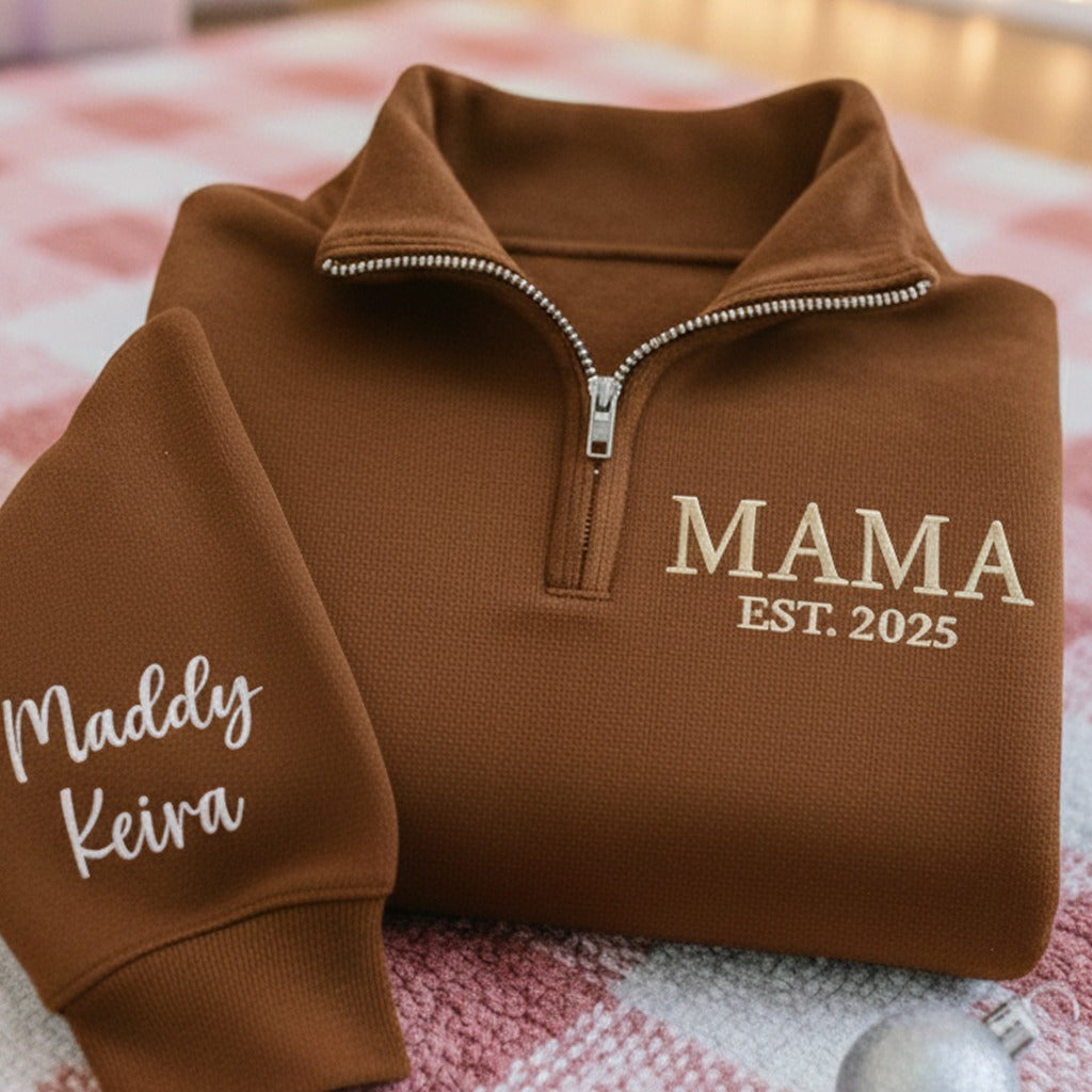 Custom Mama Sweatshirt, Embroidered Grandpa Quarter Zip Sweatshirt, Personalized Family Sweater, Gifts for Mom, Christmas Gifts