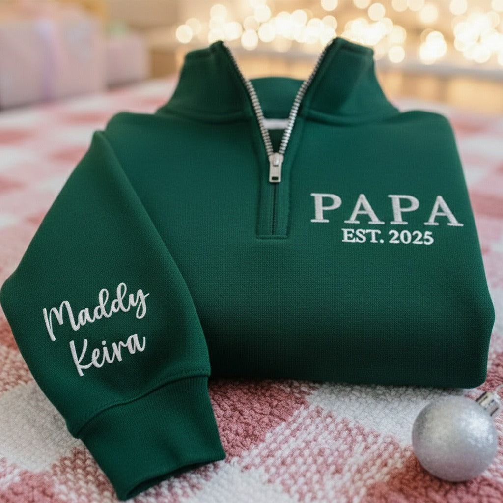 Custom Papa Sweatshirt, Embroidered Grandpa Quarter Zip Sweatshirt, Personalized Grandpa Sweater, Gifts for Grandfather, Christmas Gifts