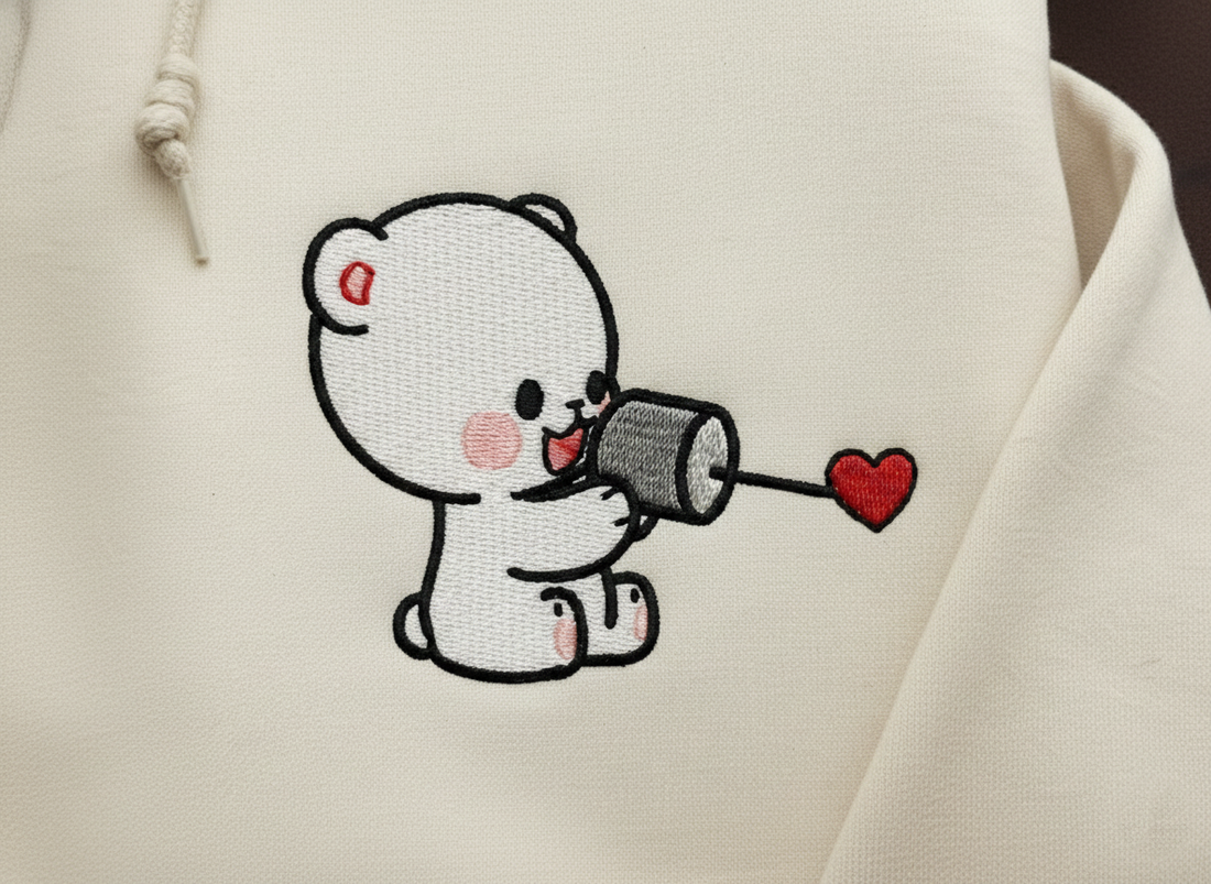 Custom Embroidered Hoodies For Couples, Cute Loving Bears Couples Embroidered Hoodie, Anniversary Valentine Gift