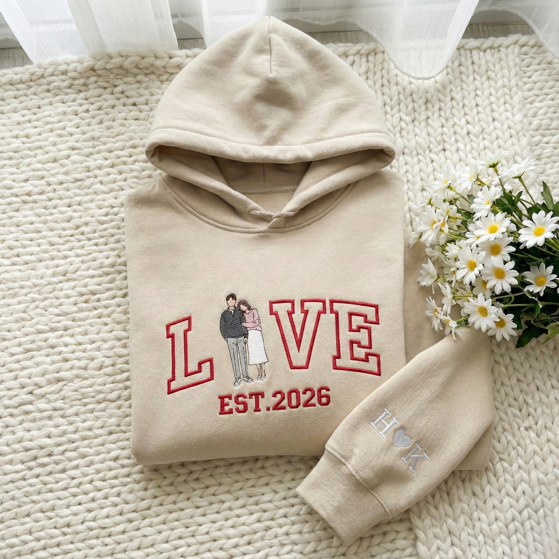 Custom Couple Embroidered Sweatshirt: Personalized Gift from Photo, Couple Portrait Shirt, Valentine Gift