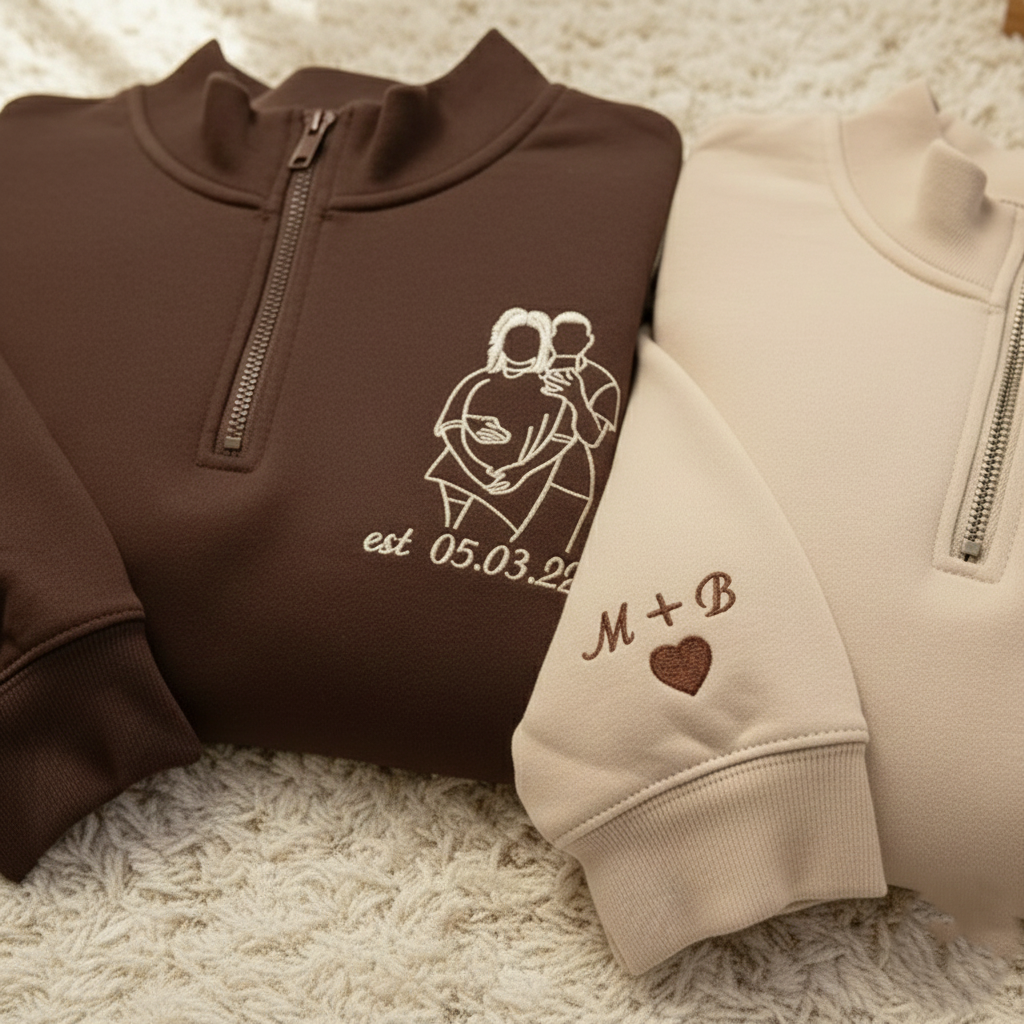 Outlined Embroidered Portrait Photo, Custom Couples Embroidered Sweatshirts, Personalized Crewneck, Valentine Gift