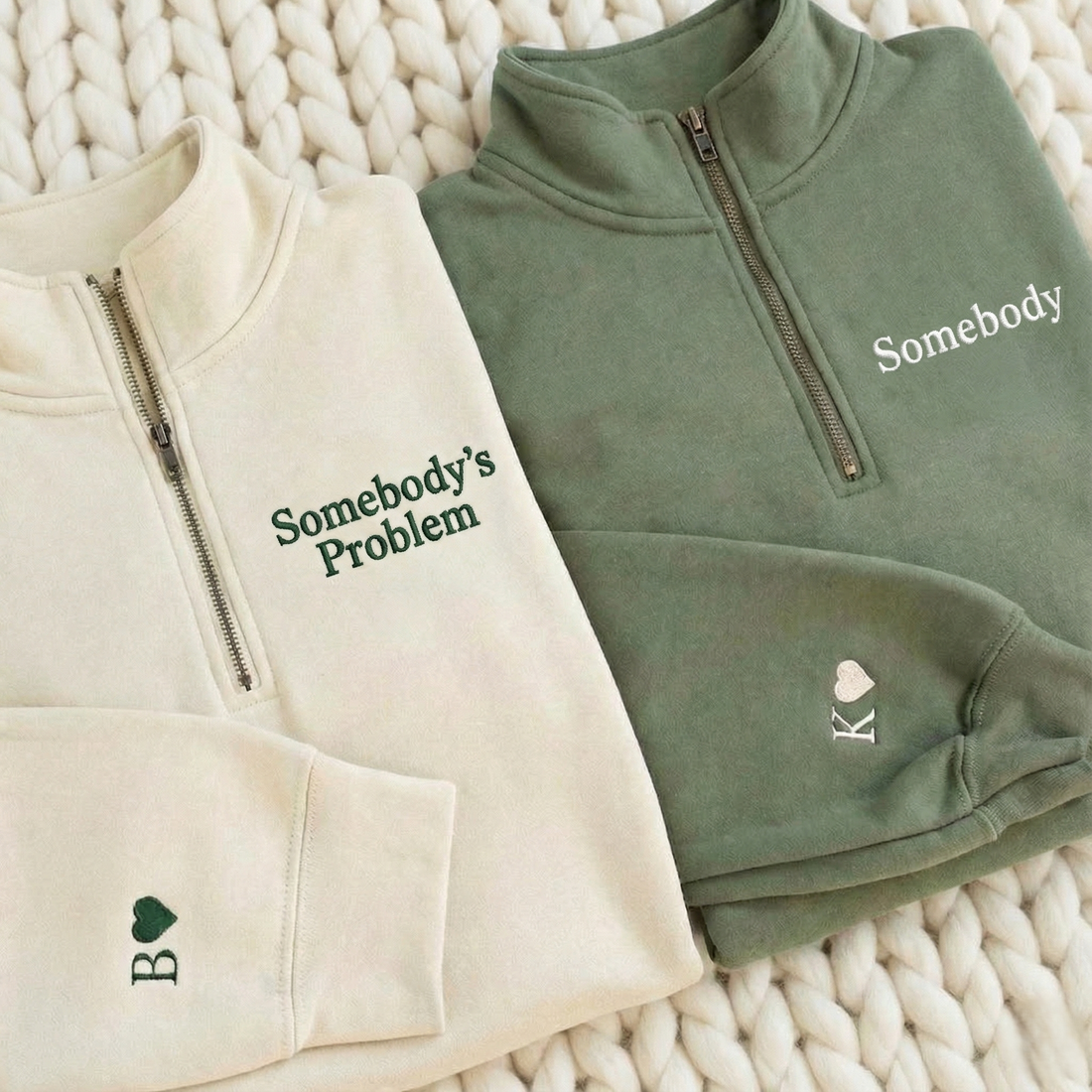 Embroidered Matching Couple Quater Zip Sweatshirt, Funny Valentine's Sweatshirt, Anniversary Gift