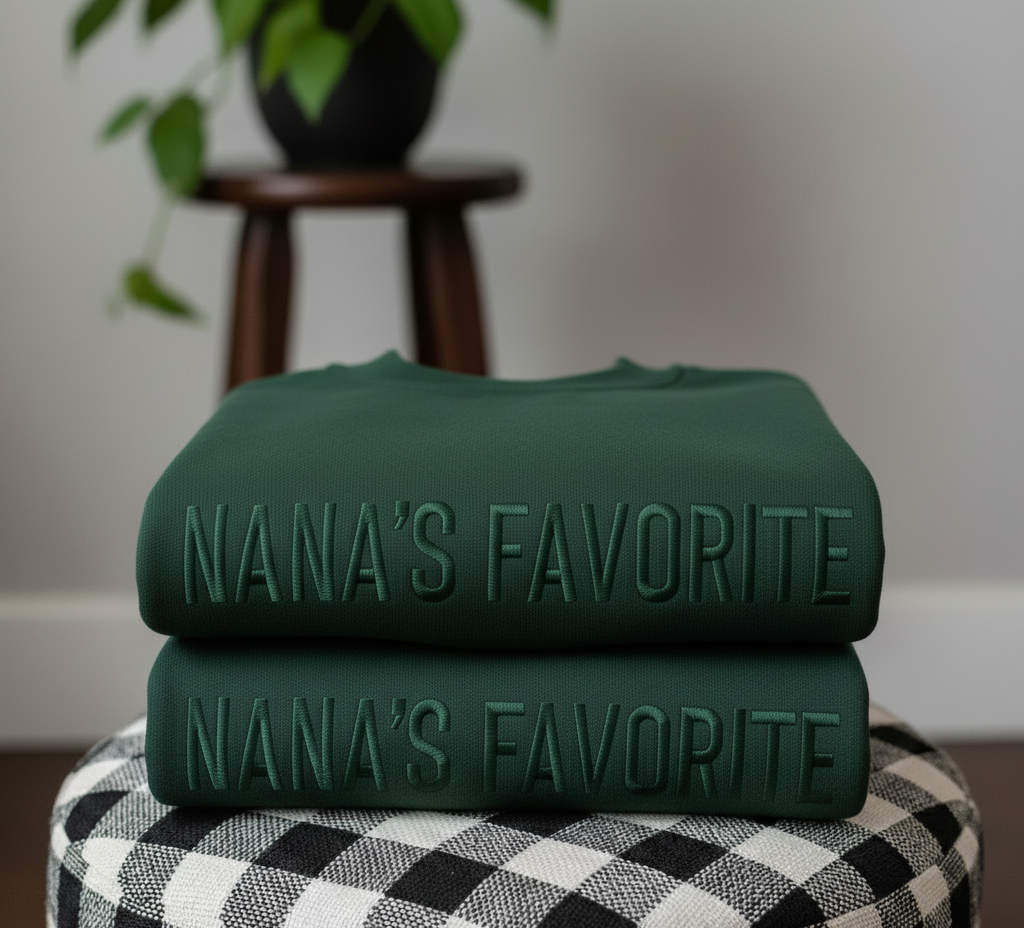 Nana’s Favorite Embroidered Sweatshirt, Custom Family’s Favorite Embroidered Sweatshirt, Family Holiday Sweatshirt, Tone On Tone Shirt
