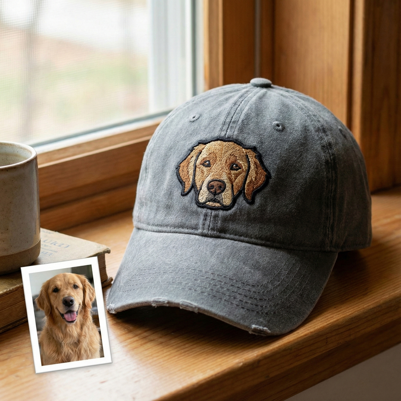 Personalized Embroidery Dog Portrait Hat, Custom Dog Christmas Baseball Cap, Dog Photo Gift for Dog Mom, Holiday Trip Hat
