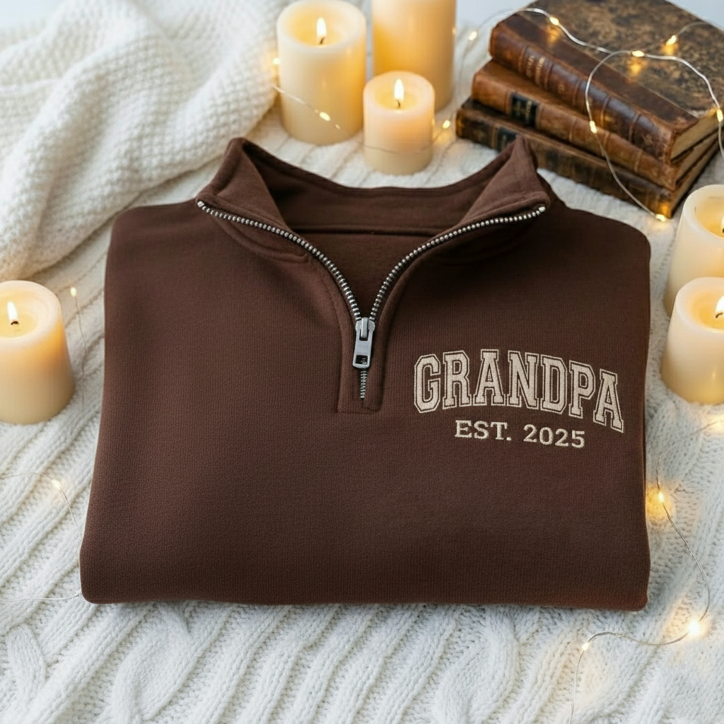 Embroidered Couple Quarter Zip Sweatshirt: Custom Mama, Grandma Quarter Zip Shirt, Matching Family Sweater with Kid's Names, Christmas Gift