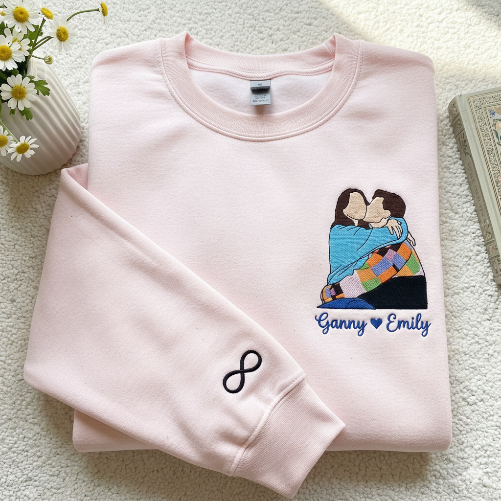 Custom Couple Portrait Embroidered Shirt, Custom Your Pic Embroidered Shirt, Memorial Moment Picture Custom Shirt, Anniversary Gift, Valentine Gift