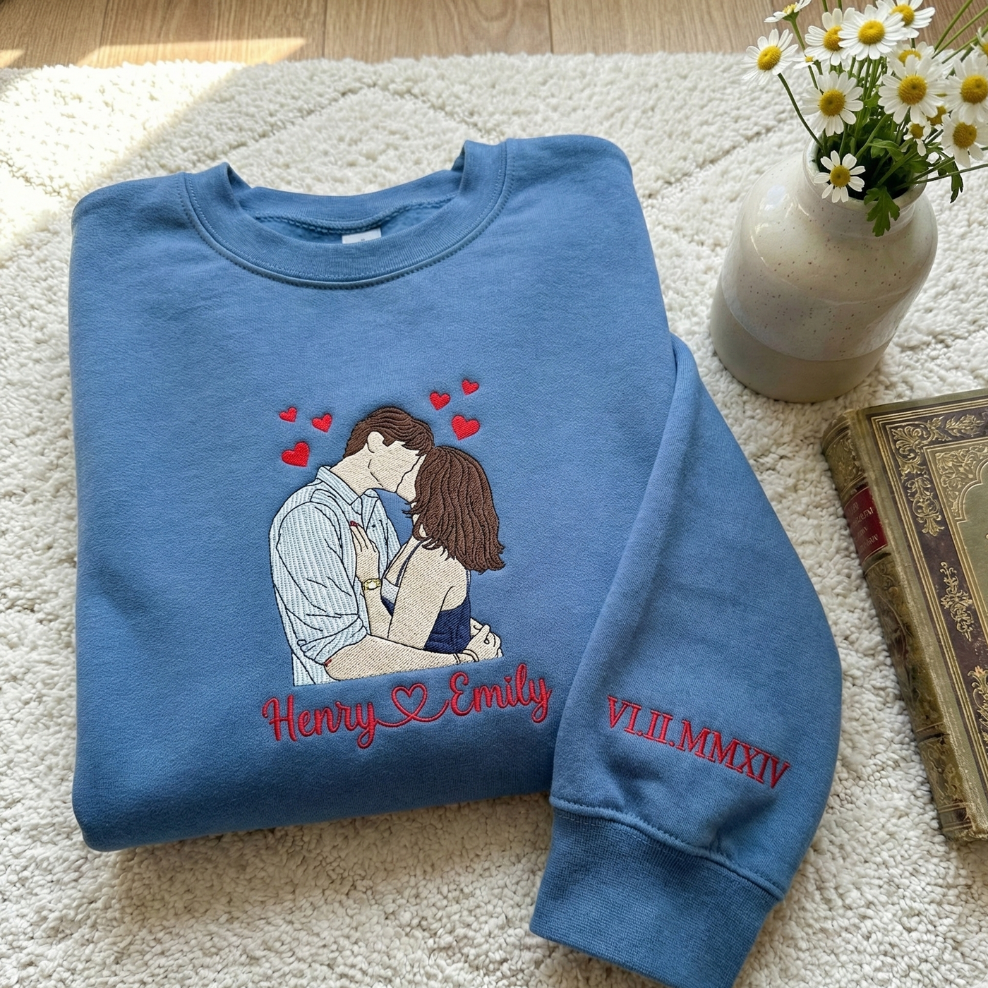 Custom Couple Portrait Embroidered Shirt, Custom Your Pic Embroidered Shirt, Memorial Moment Picture Custom Shirt, Anniversary Gift, Valentine Gift