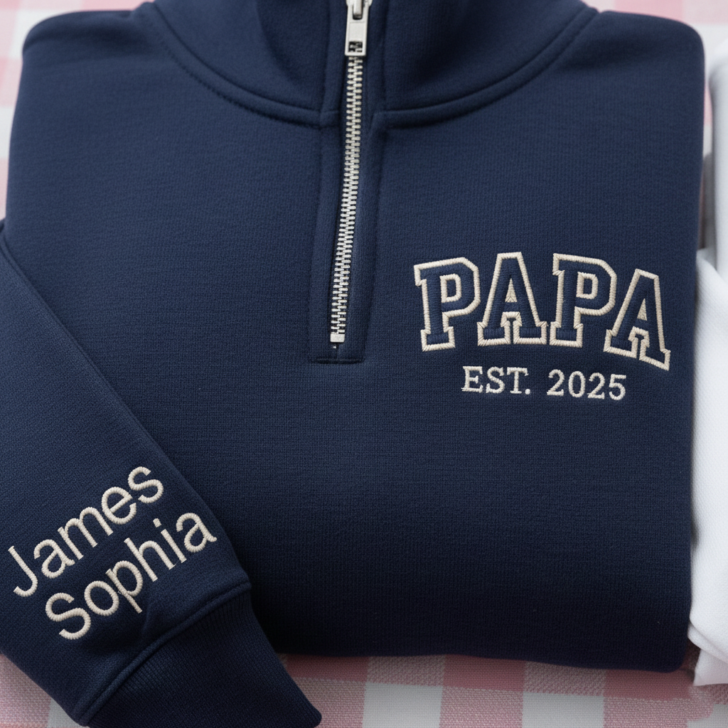 Custom Couple Quater Zip Sweatshirt, Mama Papa Sweatshirt, Matching Embroidered Sweatshirt, Gift For Her, Christmas Gift