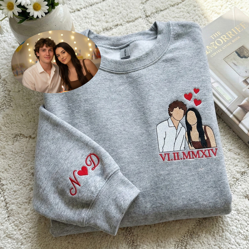 Custom Couple Portrait Embroidered Shirt, Custom Your Pic Embroidered Shirt, Memorial Moment Picture Custom Shirt, Anniversary Gift, Valentine Gift