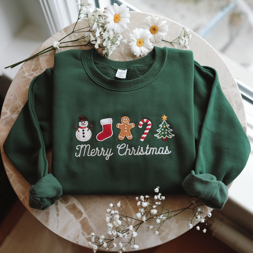 Gingerbread Crewneck Sweatshirt, Merry Christmas Embroidered Sweatshirt, Santa Claus Shirt, Custom Xmas Gift, Christmas Gift