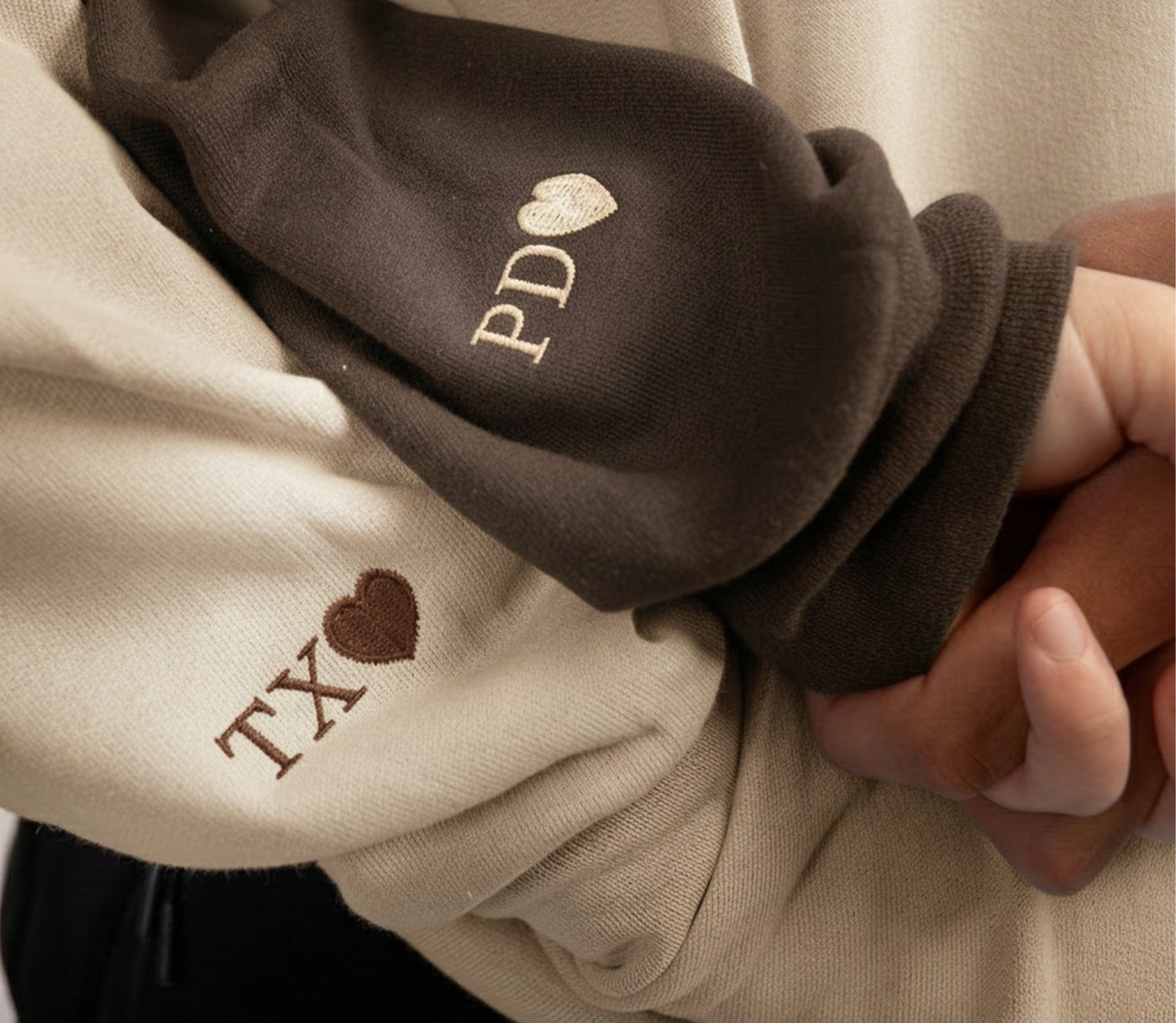 Custom Embroidered Sweatshirt on the sleeve, Add initial or message on the sleeve, Anniversary Gift, Christmas Gift, Valentine's Day