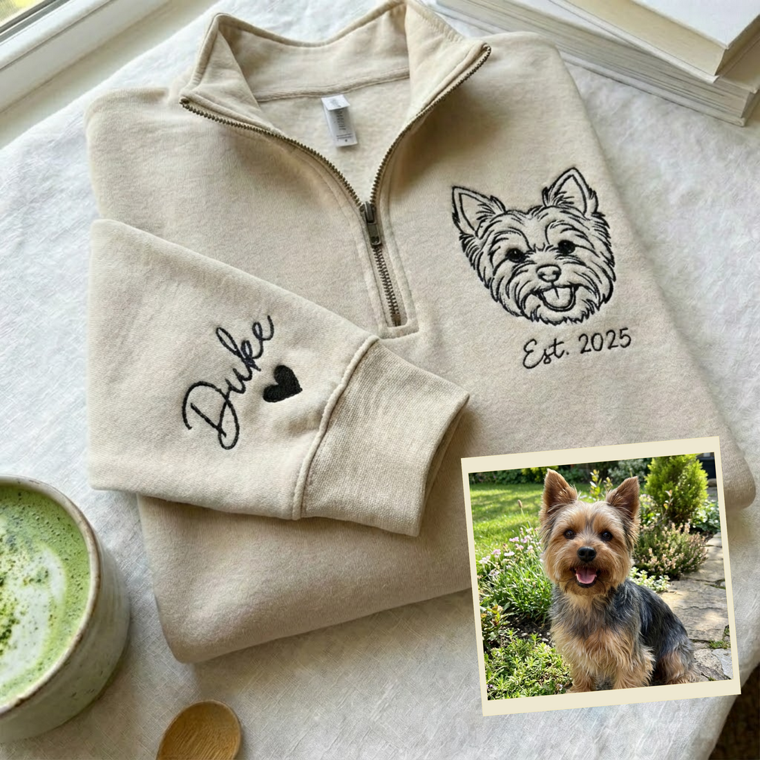 Custom Embroidered Pet Sweatshirts, Custom Dog Cat Embroidered Crewneck, Special Gift for Dog Mom, Outline Embroidered Pet Face & Name Sweatshirts, Dad Dog's Gift