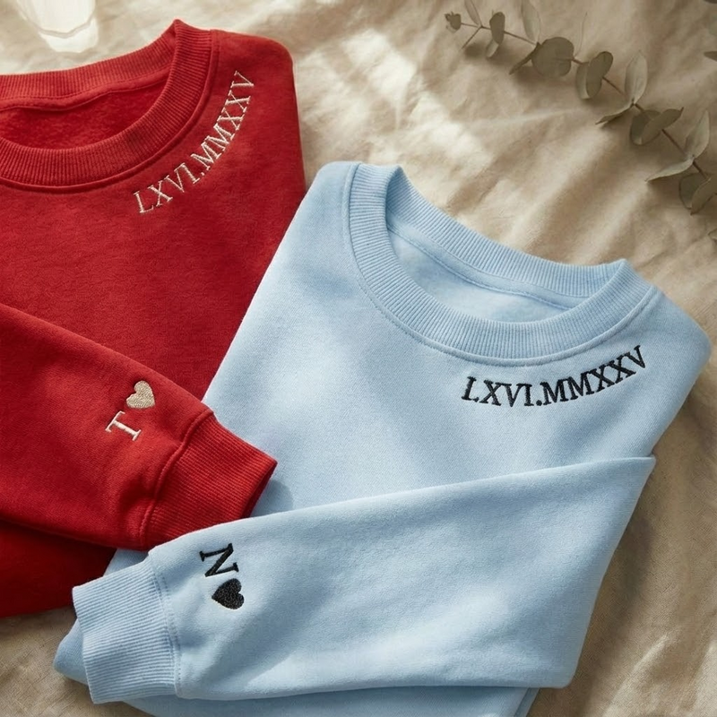 Custom Roman Numeral Sweatshirt, Couple Quarter Zip Initial On Sleeve, Anniversary Year, Personalized Date Crewneck, Valentine's Day Shirt
