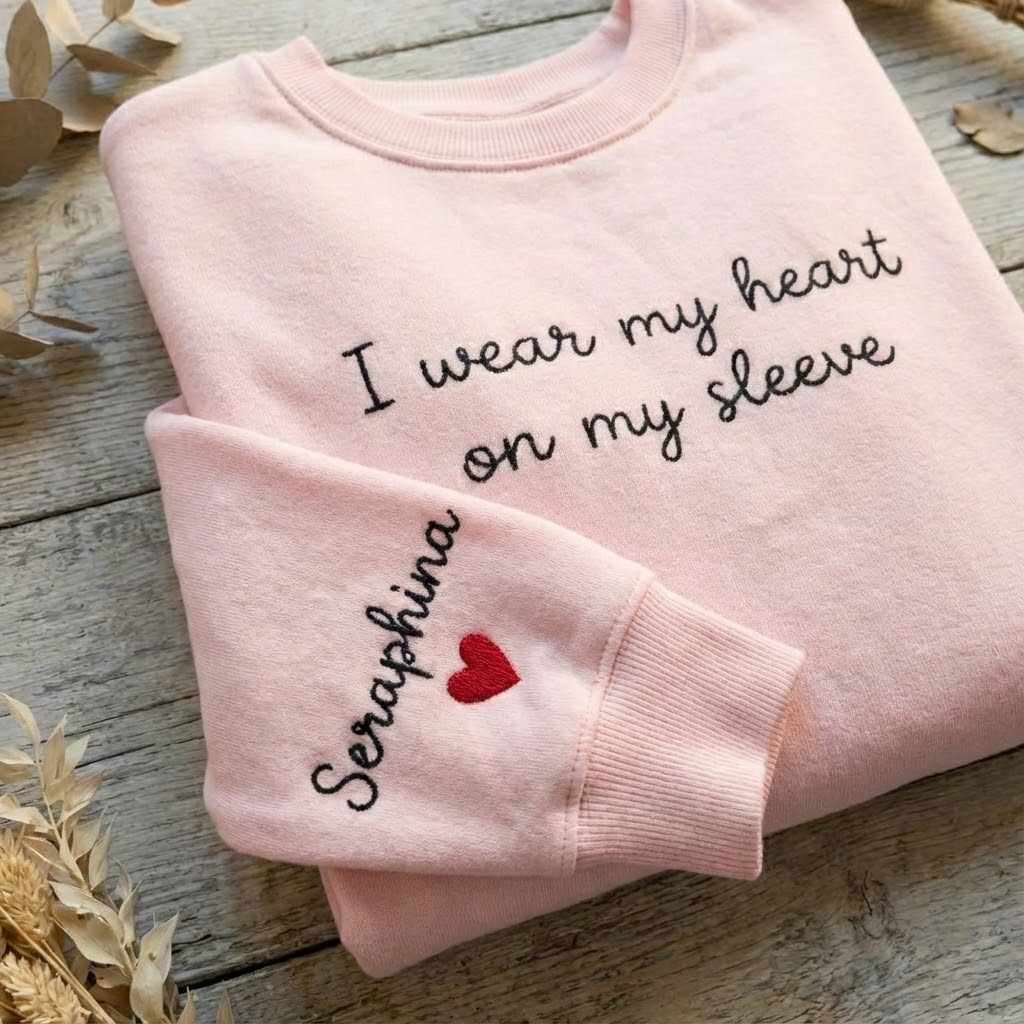 Custom Text on the Neck and Names on the Sleeve Sweatshirt, Personalized Names Initials on Sleeve, Custom Crewneck Sweatshirt, Valentine Day Gifts