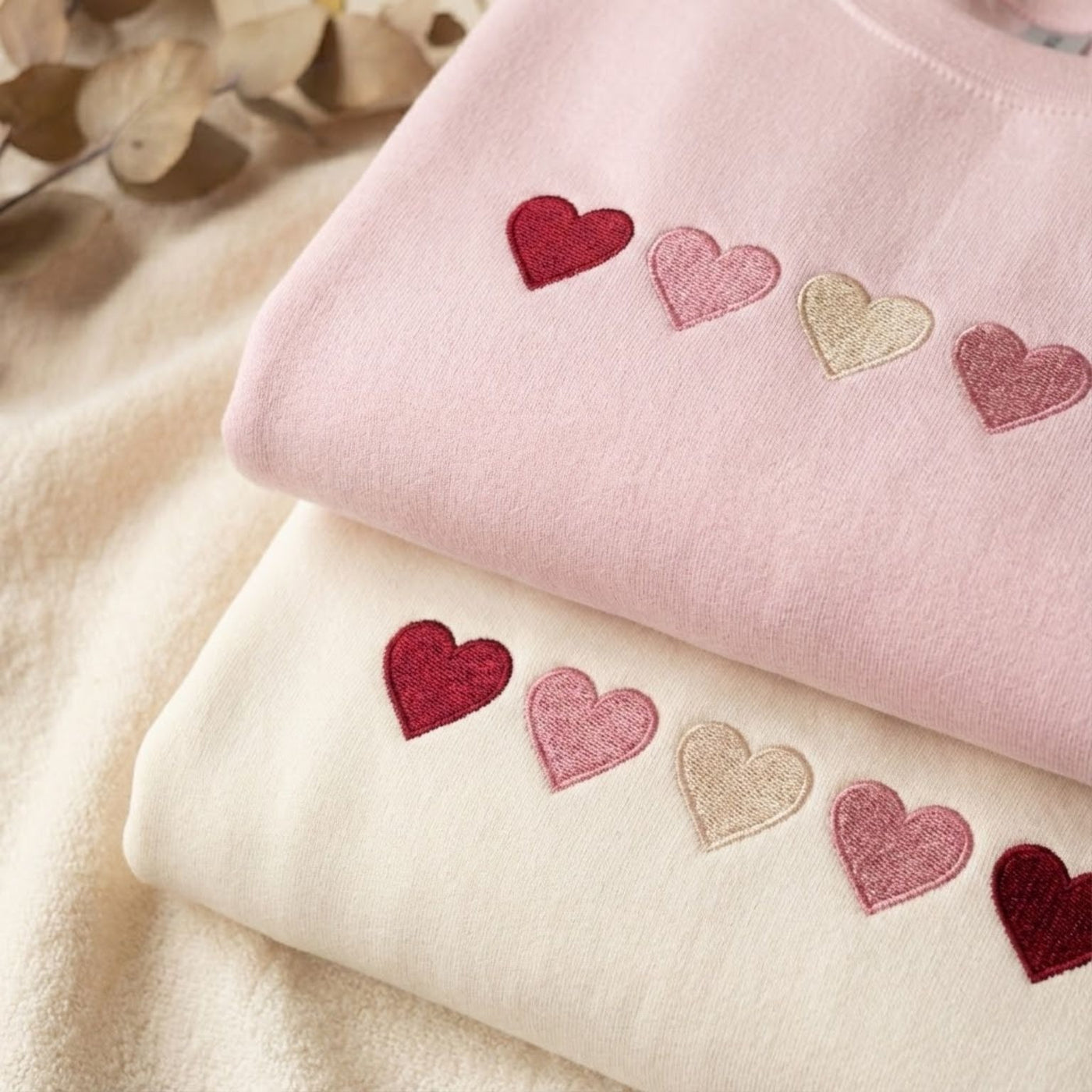 Heart Embroidered Design, Minimal Heart Design, Valentine’s Day Crewneck, Cute Pink Red Heart Design, Romantic Valentine Gift for Her