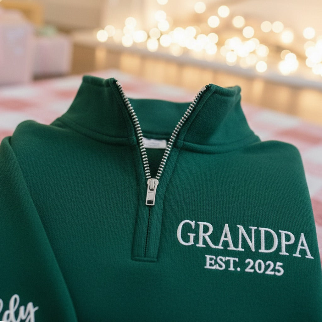 Custom Grandpa Sweatshirt, Embroidered Grandpa Quarter Zip Sweatshirt, Personalized Grandpa Sweater, Gifts for Grandfather, Christmas Gifts