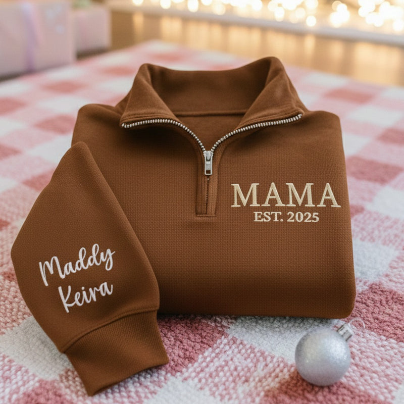 Custom Mama Sweatshirt, Embroidered Grandpa Quarter Zip Sweatshirt, Personalized Family Sweater, Gifts for Mom, Christmas Gifts