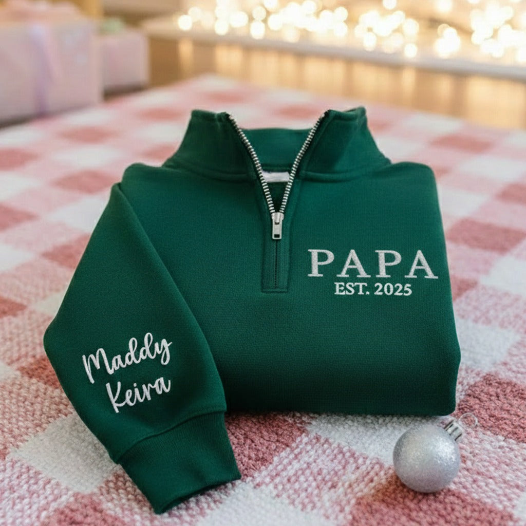Custom Papa Sweatshirt, Embroidered Grandpa Quarter Zip Sweatshirt, Personalized Grandpa Sweater, Gifts for Grandfather, Christmas Gifts