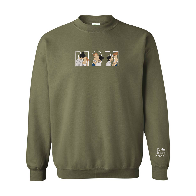 Mom With Kids Portrait Custom Embroidered, Custom Portrait Embroidered Sweatshirt, Memorial Shirt for Mom, Mom Picture Custom Shirt