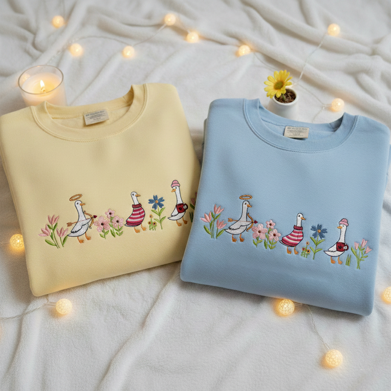 Just a Love Goose Embroidered Valentine Jumper, Geese And Flower Shirt, Cottagecore, Valentine Gift