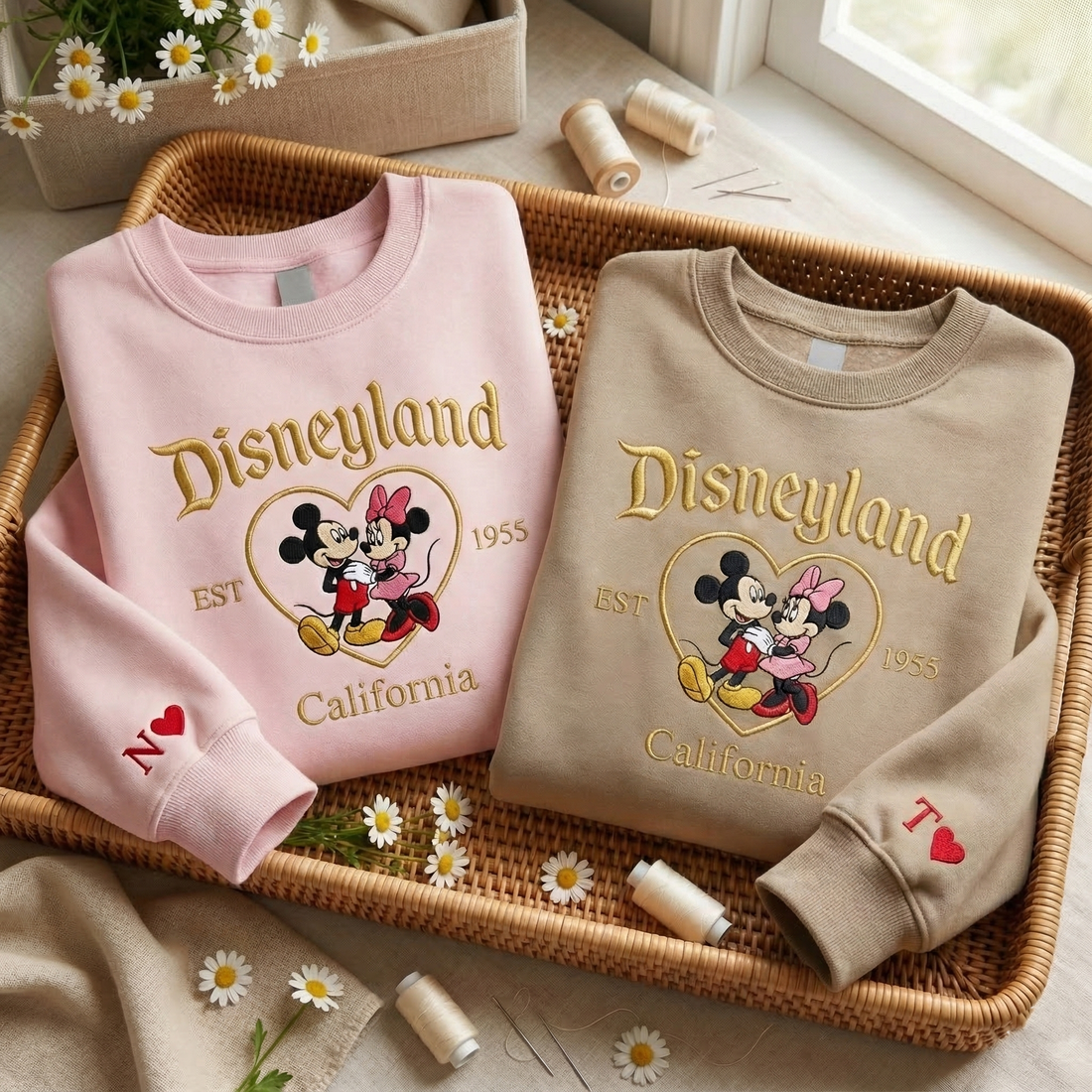 Embroidered Mouses Couple Sweatshirt, Vintage Magical Kingdom Est 1955 Sweatshirt, Matching Couple Sweatshirt, Valentine Day Gift