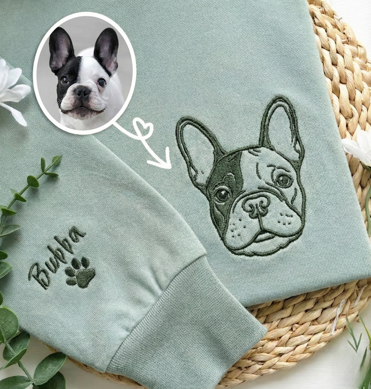 Embroidered Pet Face Line Art Sweatshirts, Personalised Embroidered Dog Sweatshirt with Portrait from Photo,Special Holiday Gift for Dog Mom