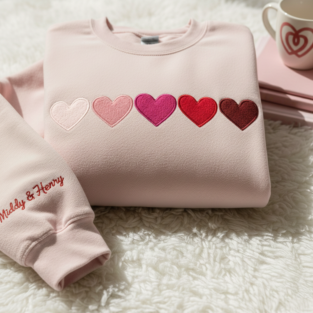 Dainty Ombré Hearts Embroidered Tee, Valentine Heart Embroidered Tee, Embroidered Hearts Tee, Gift for Her