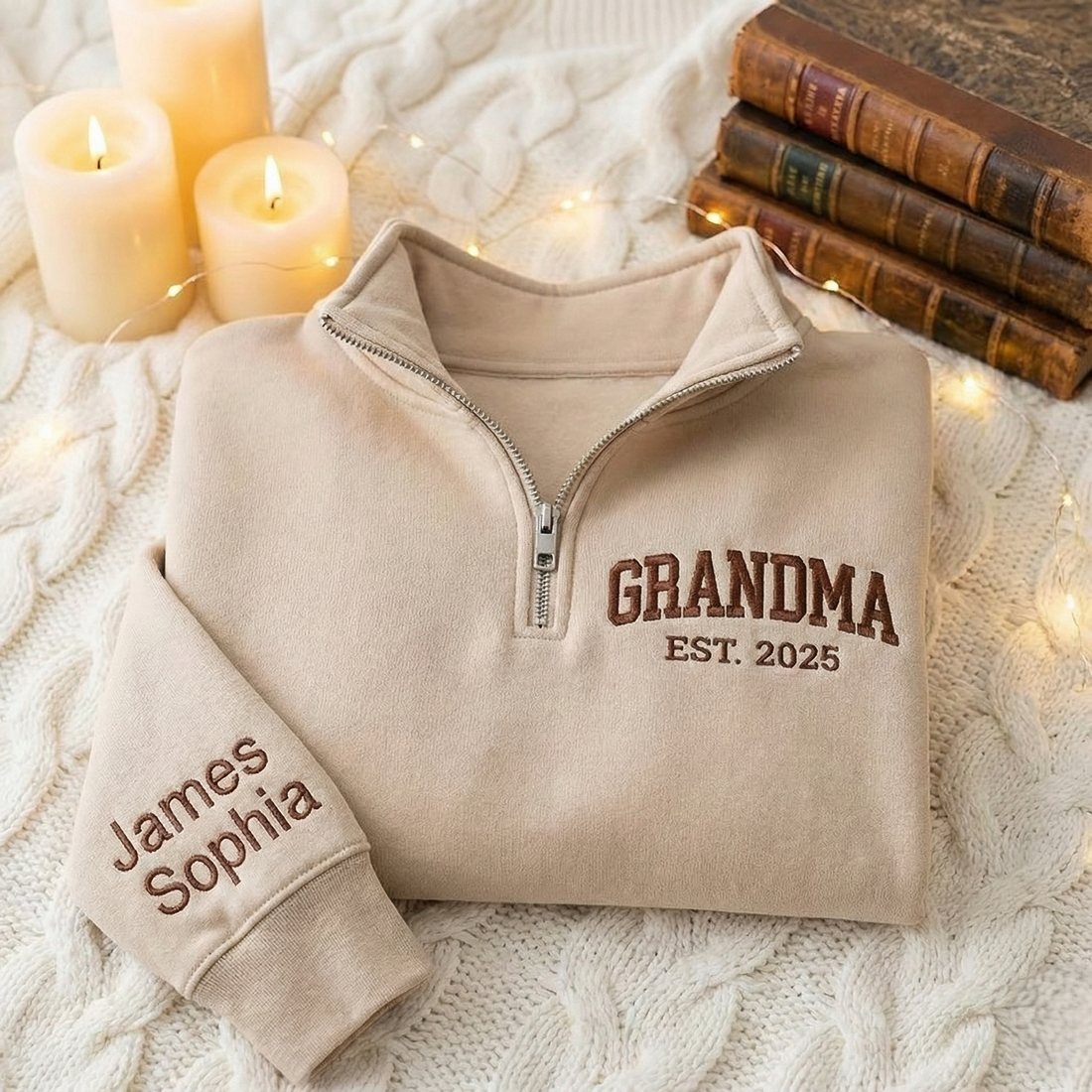 Embroidered Couple Quarter Zip Sweatshirt: Custom Mama, Grandma Quarter Zip Shirt, Matching Family Sweater with Kid's Names, Christmas Gift