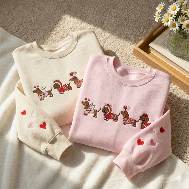 Embroidered Dachshund Sweater: Valentine Sausage Dog Shirt, Dog Breed Gift