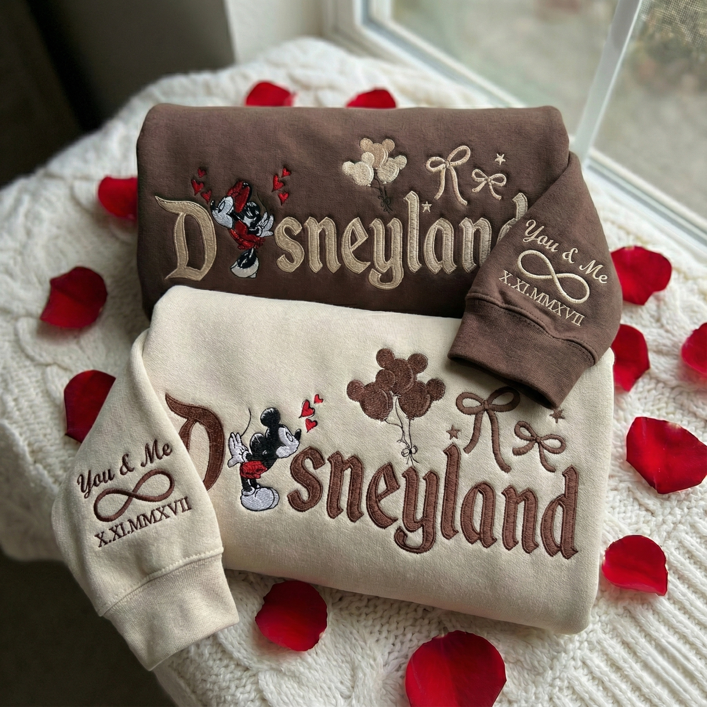 Embroidered Magical Land Couple Sweatshirt, Valentines Couple Mouse Sweatshirt, Matching Sweethearts Sweater, Honeymoon Gift