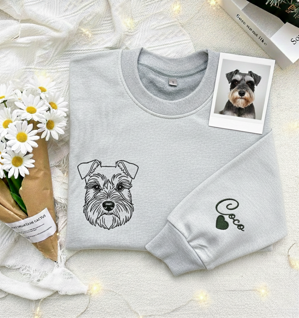 Custom Pet Portrait Embroidered Sweatshirt, Personalized Dog And Cat Outlined Pullover, Gift for Pet Lover