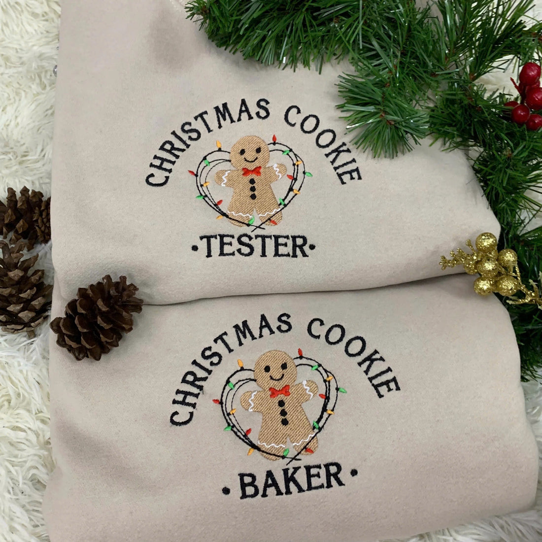 Christmas Cookies Tester And Cookies Baker Embroidered, Christmas Cookies Couple Embroidered Shirt, SweaterChristmas Embroidered Sweatshirt