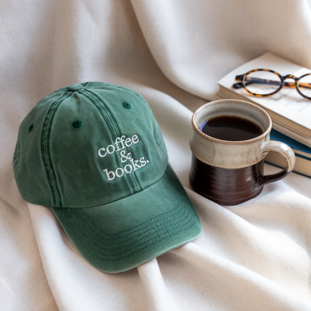 Books And Coffee Embroidered Hat, Book Lover Hat, Bookish Coffee Lover Hat, Bookworm Hat, Bookish Gift, Book Lover Gift