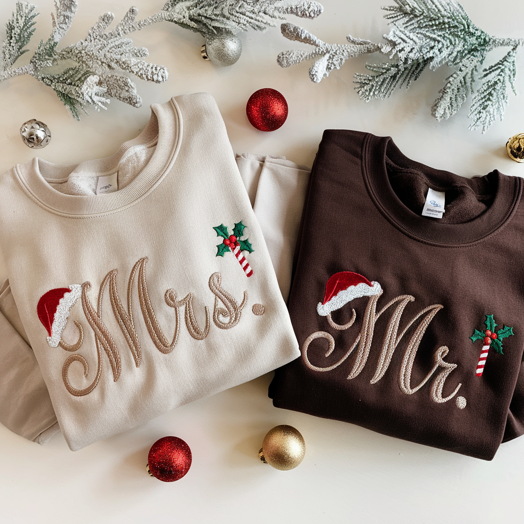 Christmas Mr & Mrs Embroidered Sweatshirt, Husband and Wife Christmas Sweatshirt, Christmas Couple Sweatshirt, Future Mrs Shirt, Matching Family Gift
