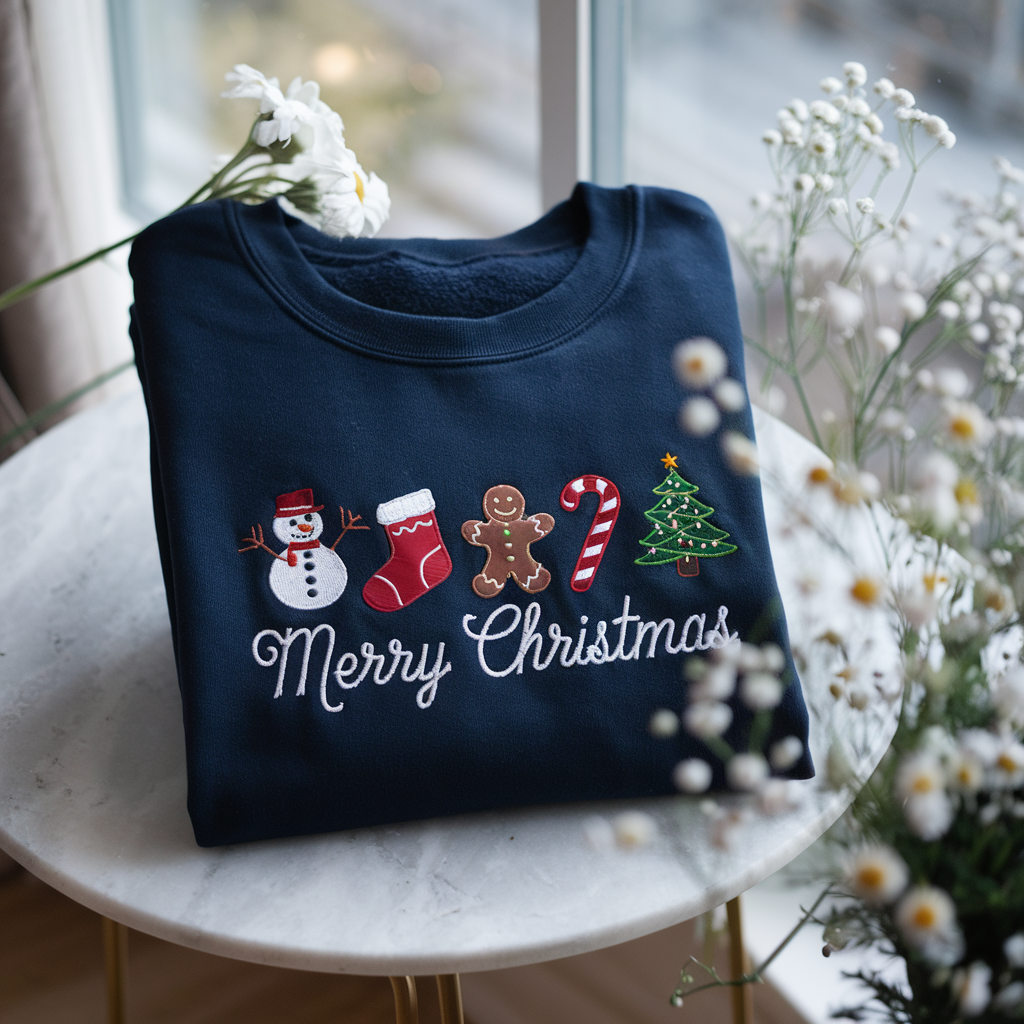 Gingerbread Crewneck Sweatshirt, Merry Christmas Embroidered Sweatshirt, Santa Claus Shirt, Custom Xmas Gift, Christmas Gift