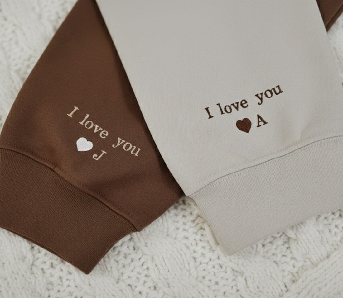 Custom Embroidered Sweatshirt on the sleeve, Add initial or message on the sleeve, Anniversary Gift, Christmas Gift, Valentine's Day