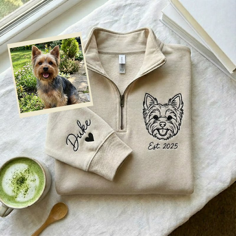 Custom Embroidered Pet Sweatshirts, Custom Dog Cat Embroidered Crewneck, Special Gift for Dog Mom, Outline Embroidered Pet Face & Name Sweatshirts, Dad Dog's Gift