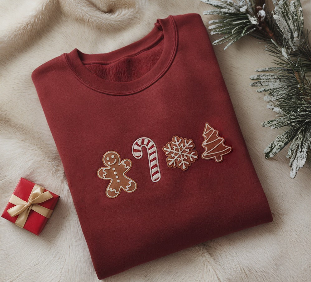 Embroidered Christmas Sweatshirt, Christmas Gingerbread Cookie Sweatshirt, Christmas Crewneck, Gingerbread Lover Gift, Christmas Shirt