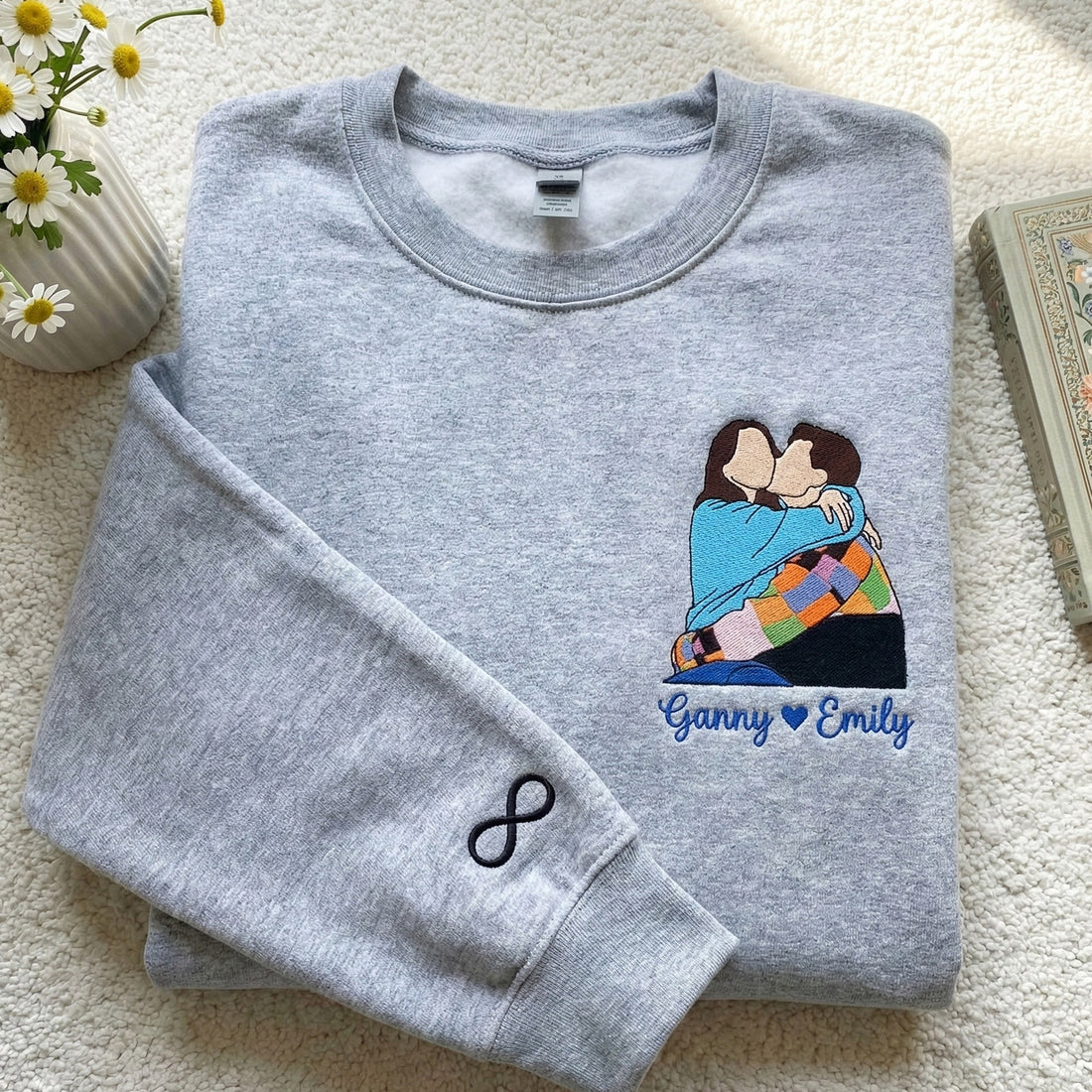 Custom Couple Portrait Embroidered Shirt, Custom Your Pic Embroidered Shirt, Memorial Moment Picture Custom Shirt, Anniversary Gift, Valentine Gift