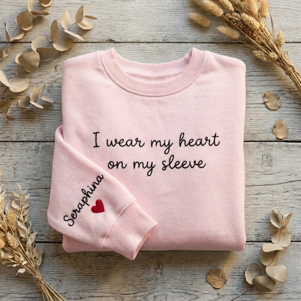 Custom Text on the Neck and Names on the Sleeve Sweatshirt, Personalized Names Initials on Sleeve, Custom Crewneck Sweatshirt, Valentine Day Gifts