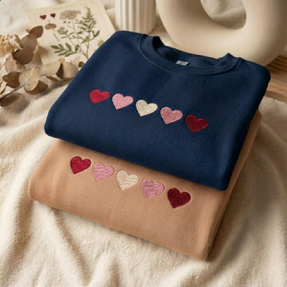 Heart Embroidered Design, Minimal Heart Design, Valentine’s Day Crewneck, Cute Pink Red Heart Design, Romantic Valentine Gift for Her