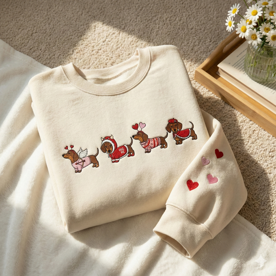 Embroidered Dachshund Sweater: Valentine Sausage Dog Shirt, Dog Breed Gift