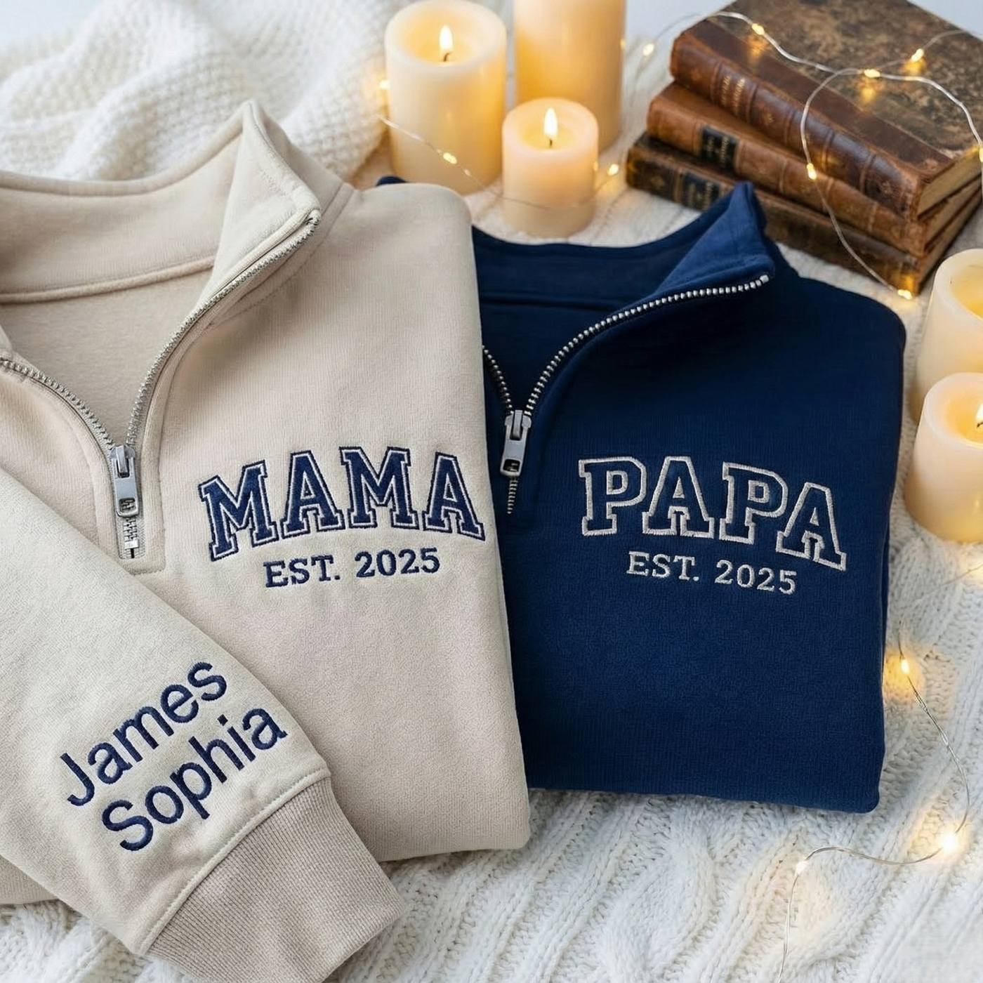 Embroidered Custom Papa Quarter Zip Sweatshirt, Personalized Papa Sweater with Kid's Names, Family Matching Quarter Zip Shirt, Christmas Gift