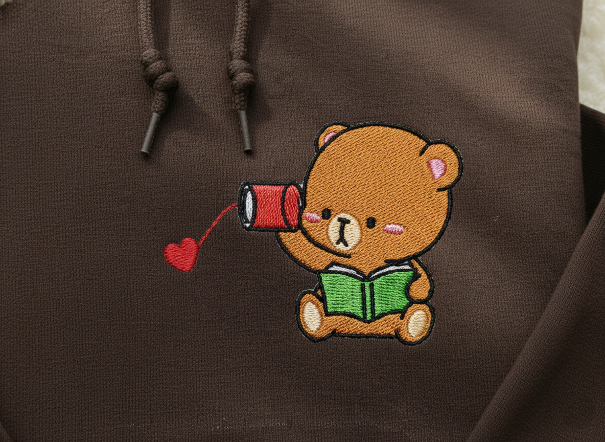 Custom Embroidered Hoodies For Couples, Cute Loving Bears Couples Embroidered Hoodie, Anniversary Valentine Gift