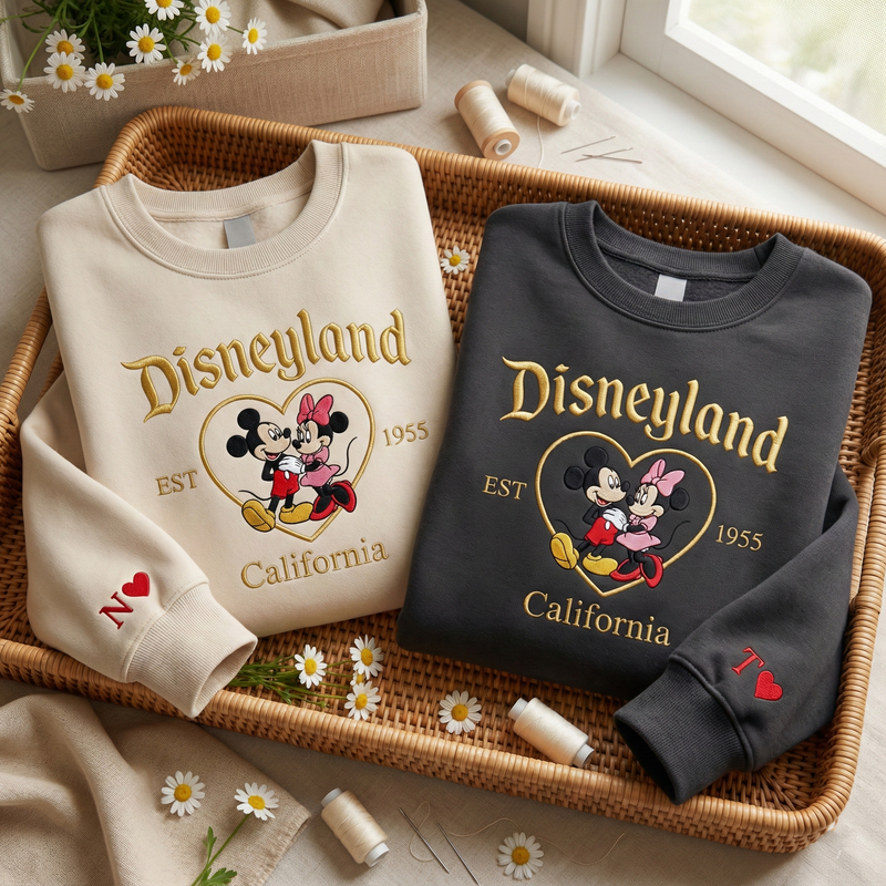 Embroidered Mouses Couple Sweatshirt, Vintage Magical Kingdom Est 1955 Sweatshirt, Matching Couple Sweatshirt, Valentine Day Gift