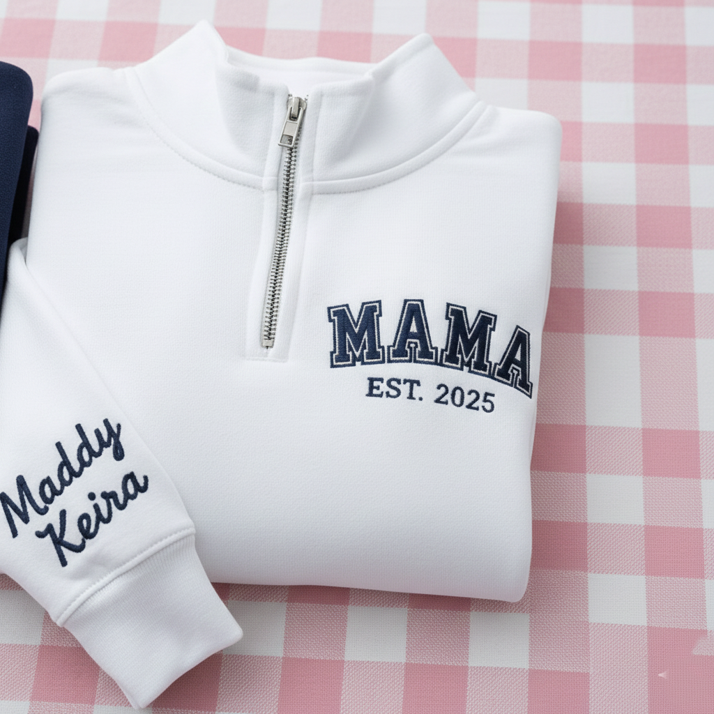 Custom Couple Quater Zip Sweatshirt, Mama Papa Sweatshirt, Matching Embroidered Sweatshirt, Gift For Her, Christmas Gift