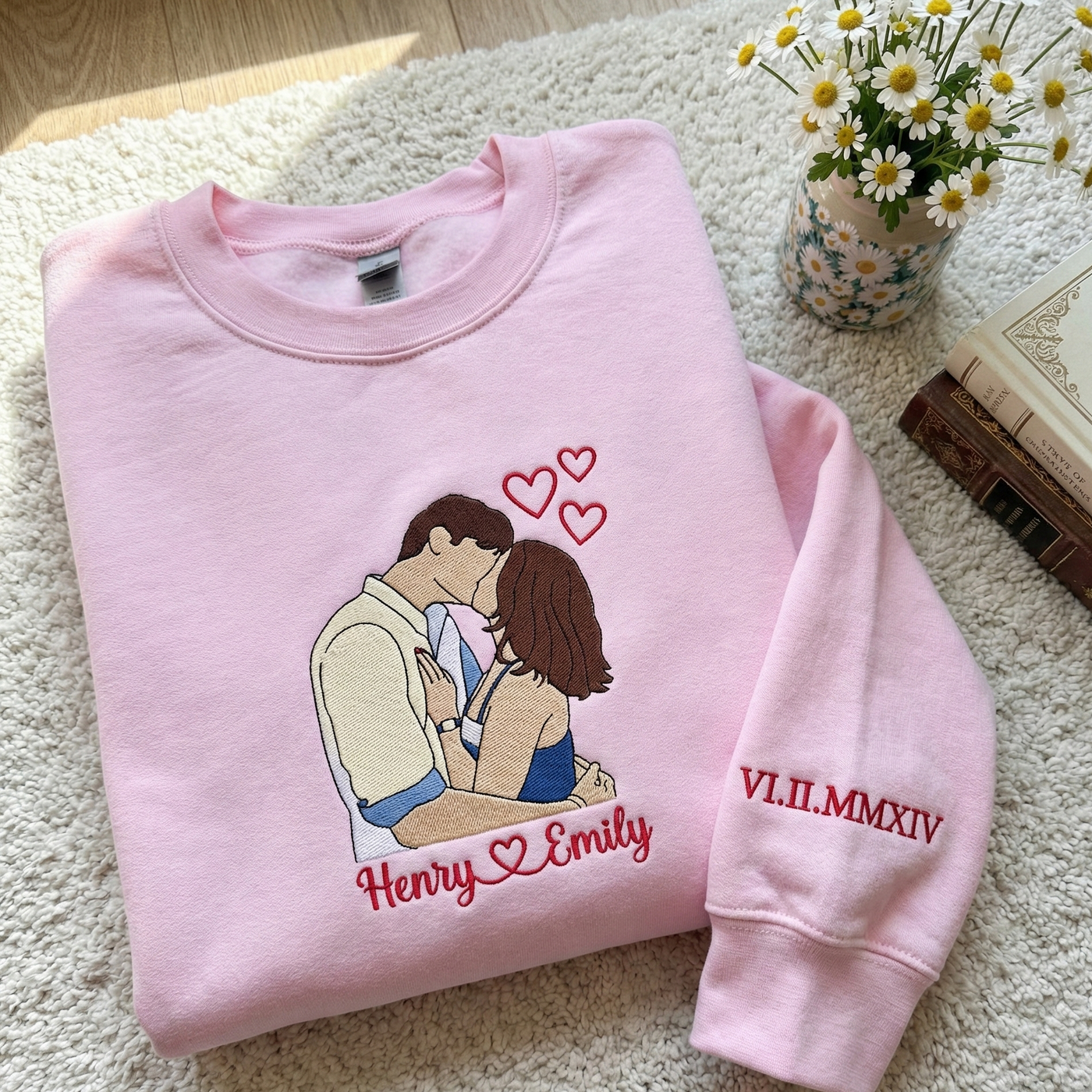 Custom Couple Portrait Embroidered Shirt, Custom Your Pic Embroidered Shirt, Memorial Moment Picture Custom Shirt, Anniversary Gift, Valentine Gift
